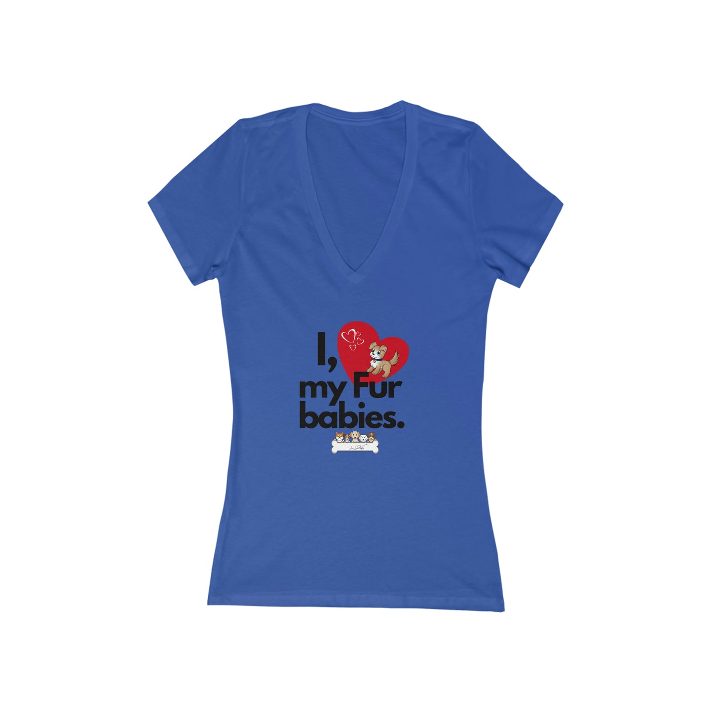 Women's (I Love My Fur Babies) Short Sleeve Deep V-Neck Tee