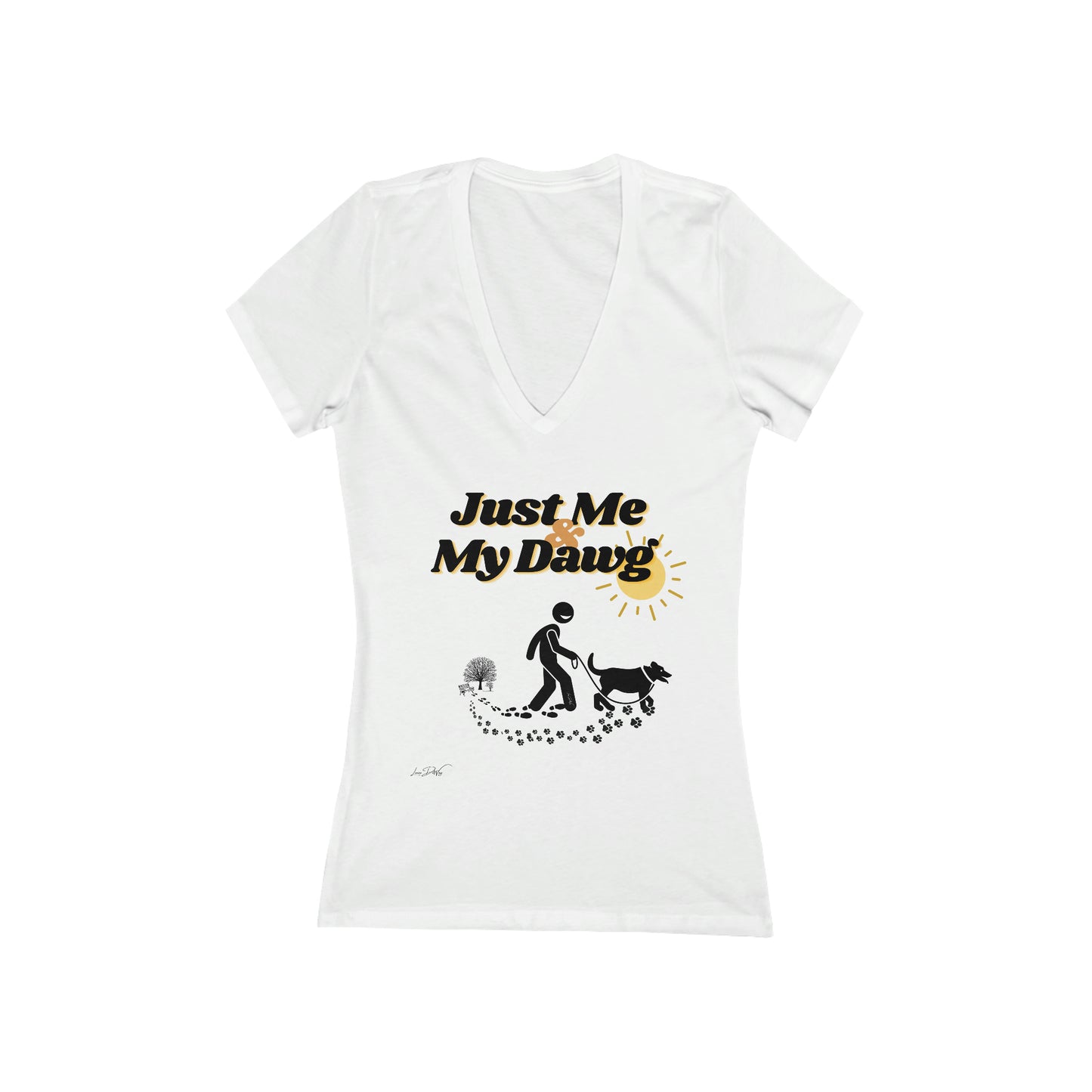 Women's(Just Me & My Dog) Short Sleeve Deep V-Neck Tee