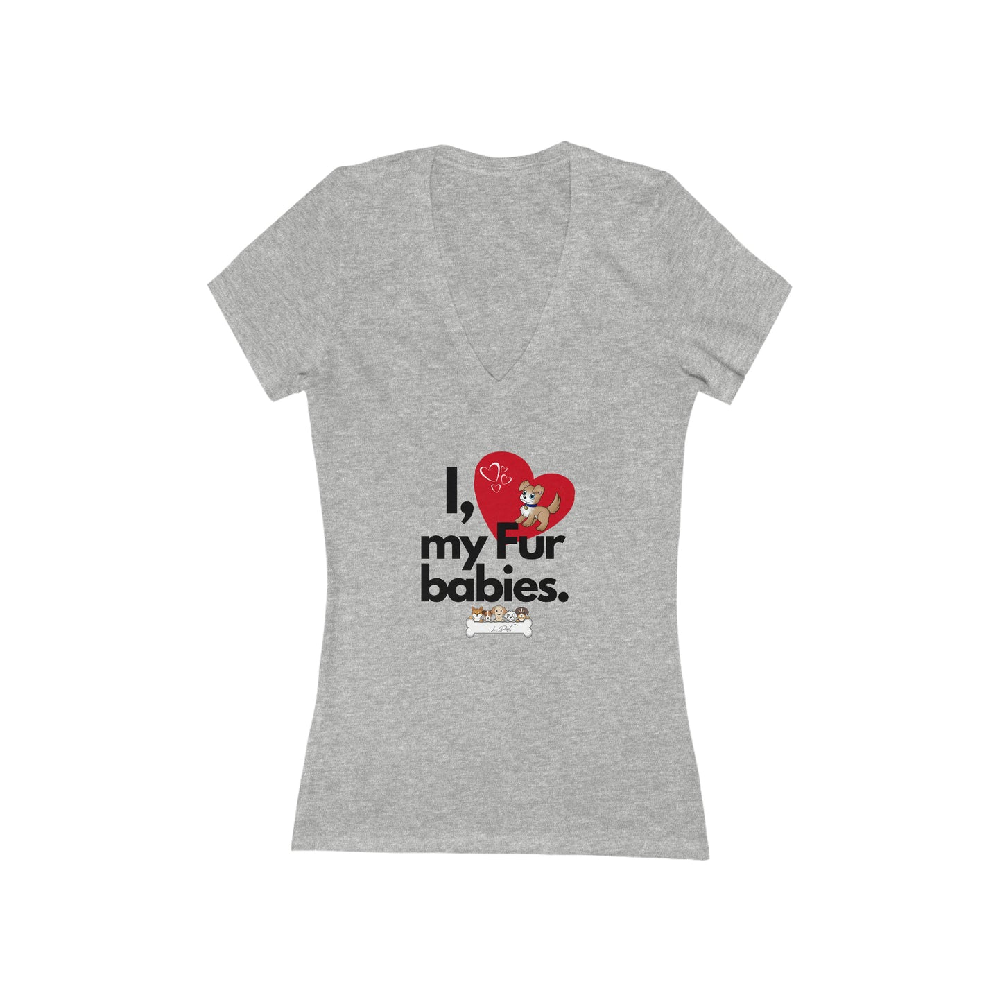 Women's (I Love My Fur Babies) Short Sleeve Deep V-Neck Tee