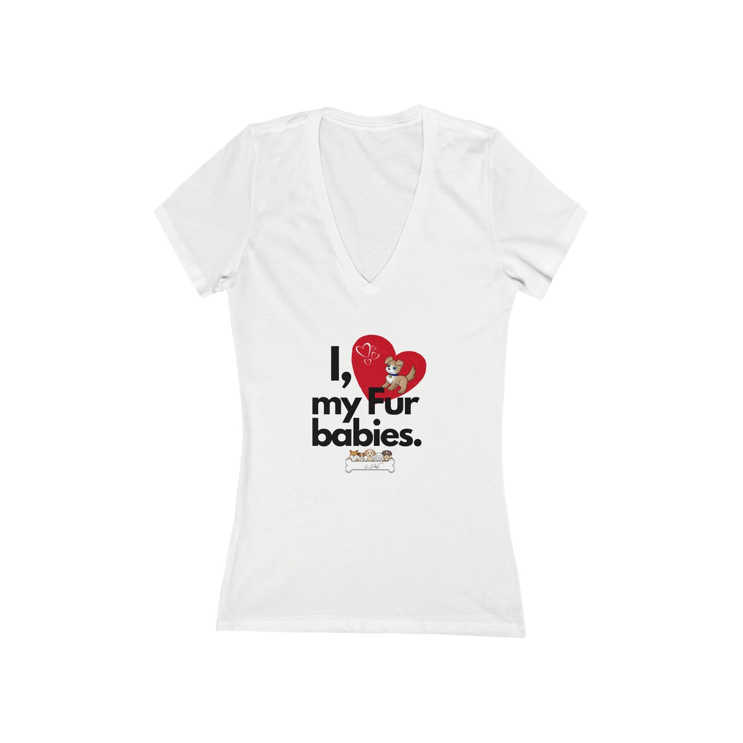 Women's (I Love My Fur Babies) Short Sleeve Deep V-Neck Tee