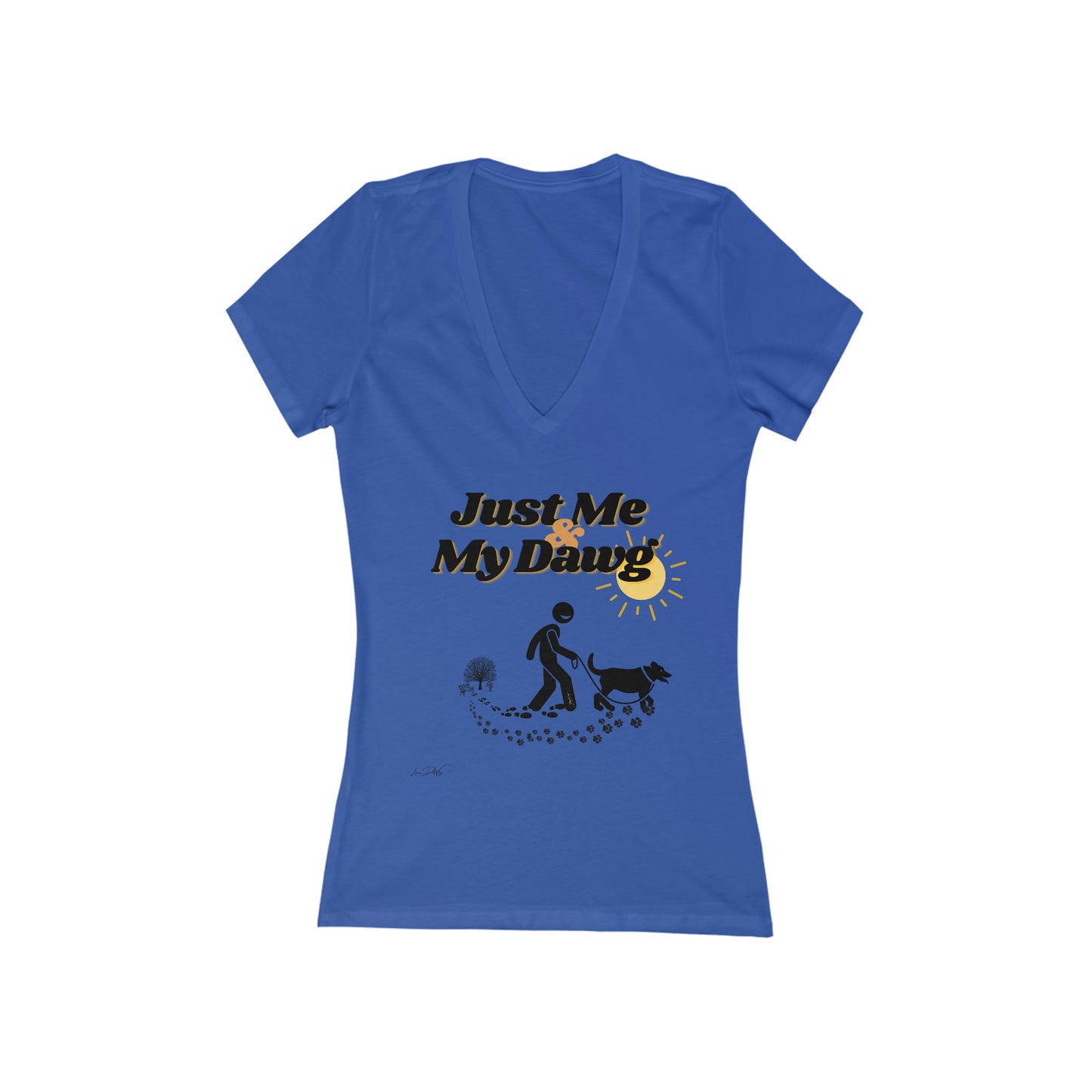 Women's(Just Me & My Dog) Short Sleeve Deep V-Neck Tee