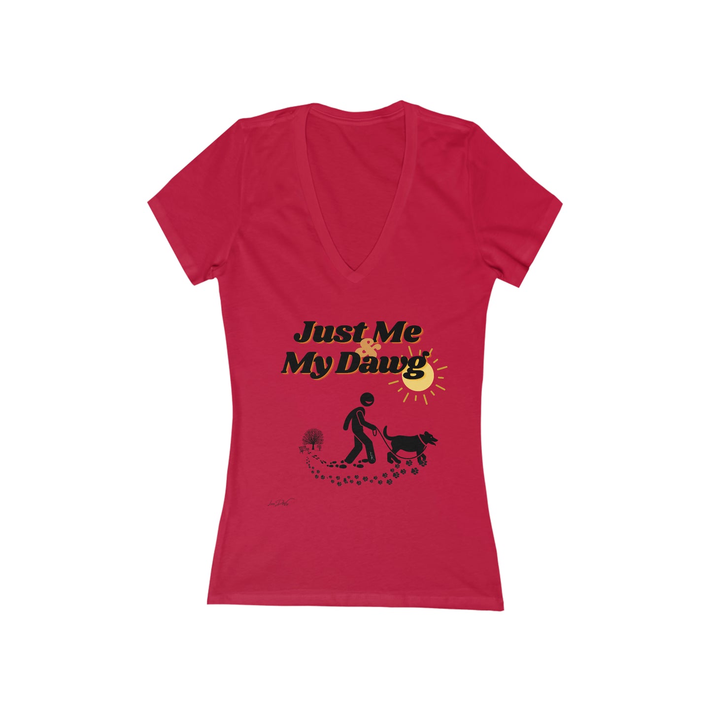 Women's(Just Me & My Dog) Short Sleeve Deep V-Neck Tee