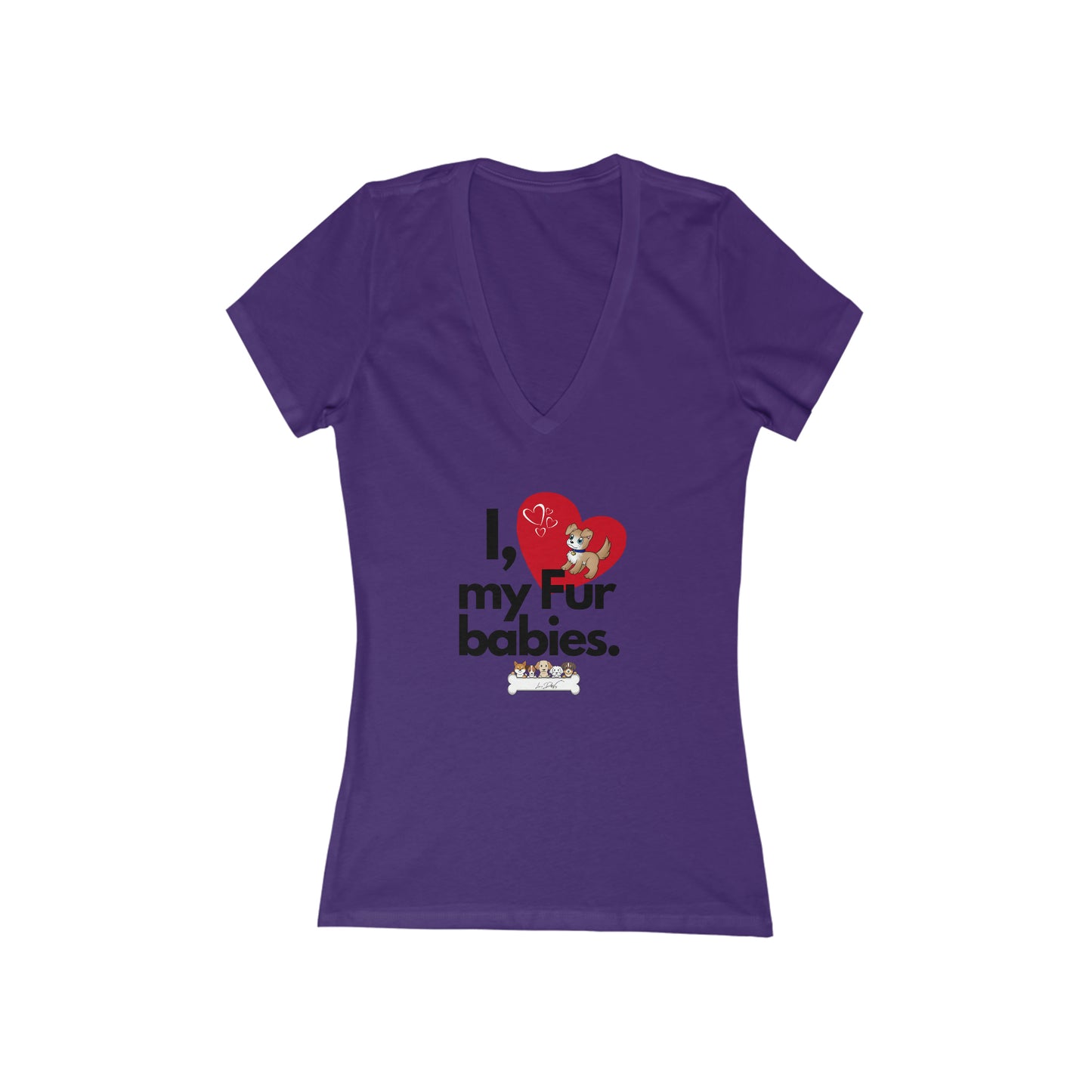 Women's (I Love My Fur Babies) Short Sleeve Deep V-Neck Tee