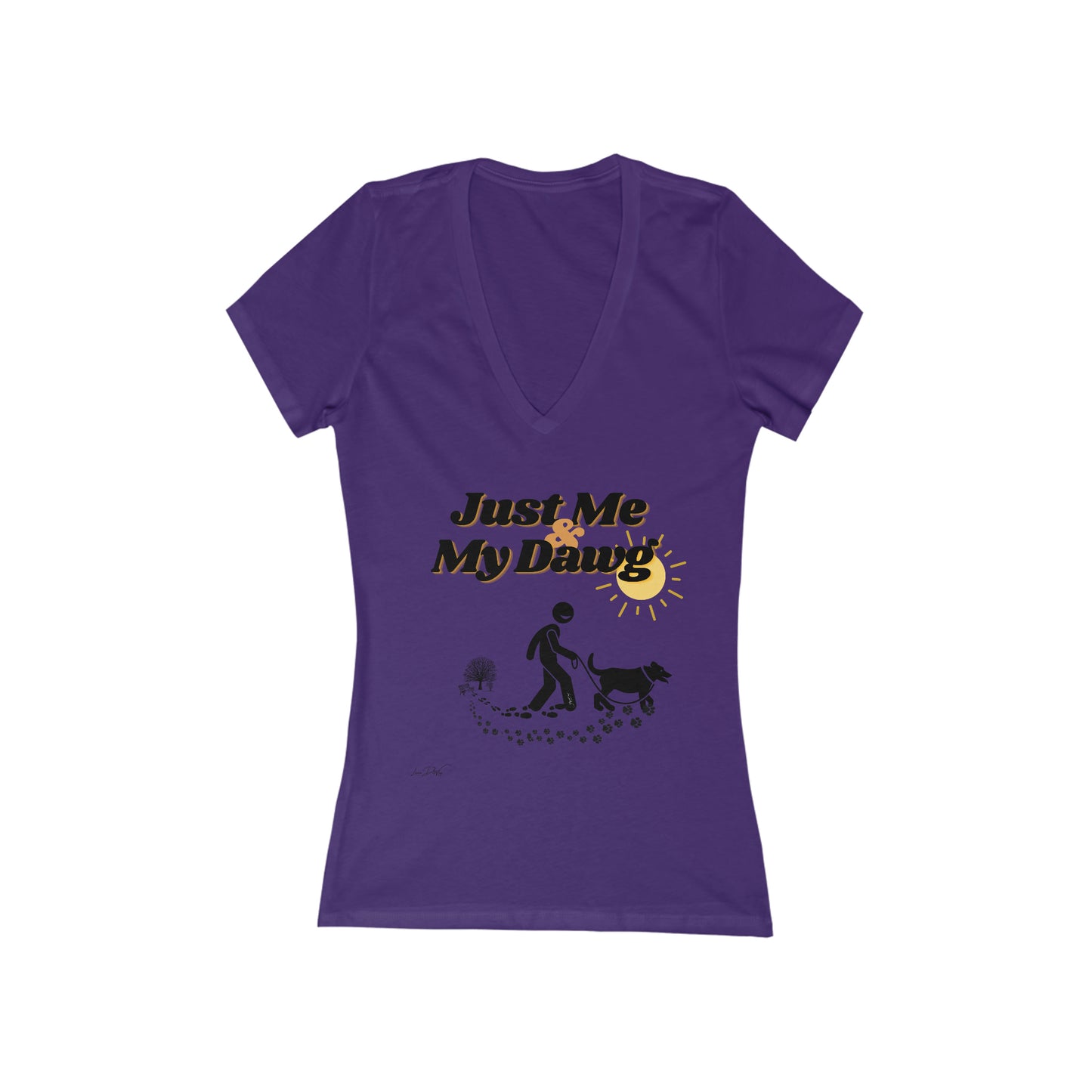 Women's(Just Me & My Dog) Short Sleeve Deep V-Neck Tee